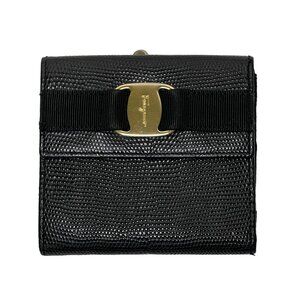 Salvatore Ferragamo | Valva Black Leather Gold Bow Wallet